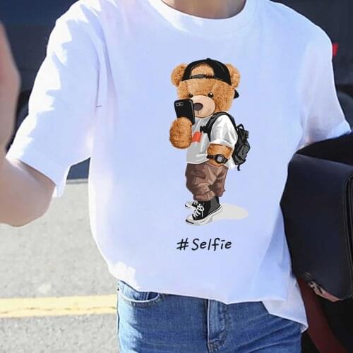 BLINGPAW Graphic T Shirts Teddy Bear #Selfie Letter Print T-shirt Pure Cotton Unisex Tees Summer Tee Shirts 19 Colors