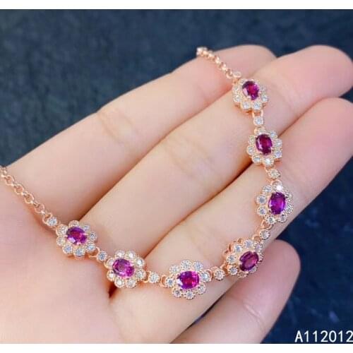 KJJEAXCMY fine jewelry S925 sterling silver inlaid natural Garnet new Girls fashion hand Bracelet Support test Chinese style