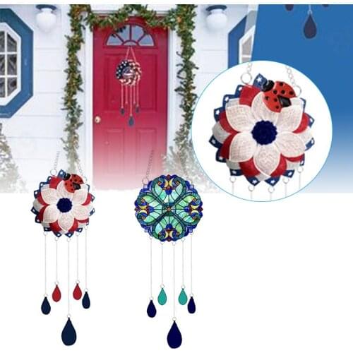 Independence Day Wind Chime Acrylic Piece Colorful Printed Suncatcher Blessing Decor for Outdoor Window Garden can CSV