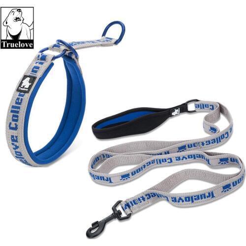 Truelove Neoprene Dog Collar and Leash Set Nylon Reflective P-Chain Collar Leads for Small Large Pet Dogs Soft Padded Adjustable
