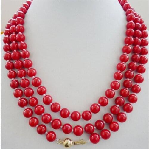 Beautiful 8mm red coral Round beads necklace 48" Fashion beautiful stone beads -jewelry