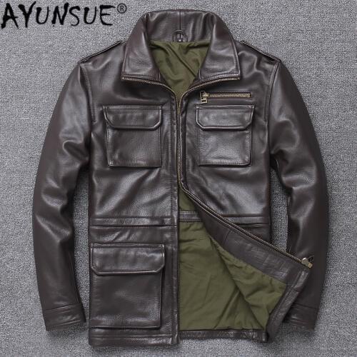 AYUNSUE 100% Real Cow Leather Jacket for Men Slim Coats 2020 Spring New Fashion Genuine Leather Jacket Men Casual Solid M65