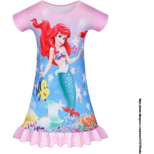 Princess Summer Night Dress Children Home Clothing Pajama Mermaid Baby Cartoon Snow White Tangled Nightgown Girl Sleepwear Robe