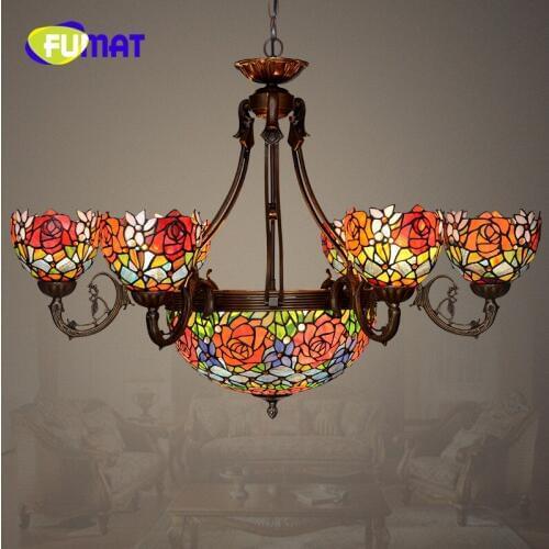 FUMAT Copper Tiffany Copper Chandelier Living Room Opening Branch European Retro Creative Rose Warm Wedding Room Decoration