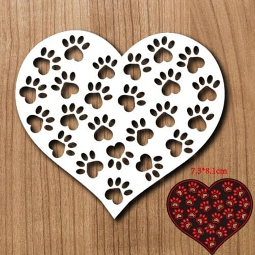 Heart Shaped Metal Cutting Dies Dog Paw Print Scrapbooking Card Making DIY Embossing Cuts New Craft Pattern Die Cut