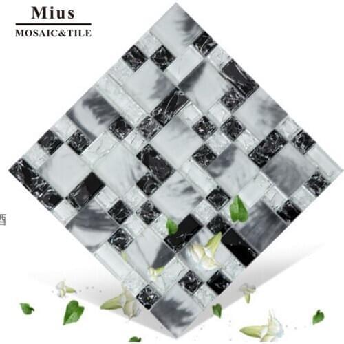 Fashion black mix white crystal glass tile mosaic bathroom design