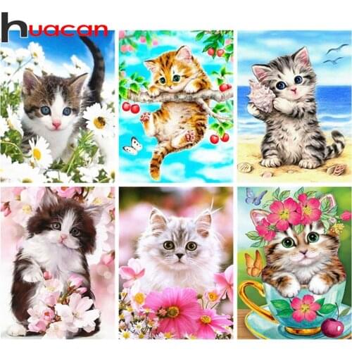Huacan Full Square/Round Diamond Painting Cat 5D DIY Diamond Embroidery Mosaic Animal Decorations Home Art Kits