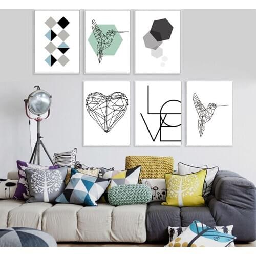 LOVE Wall Art Canvas Poster and Print Hexagon Graphic Abstract Painting Minimalist Nordic Decoration Pictures Modern Home Decor