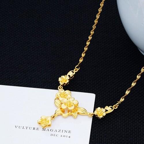 Charmhouse Yellow Gold GP Necklaces For Women Flower Pendant & Necklace Choker Wedding Bridal Jewelry Collier Bijoux