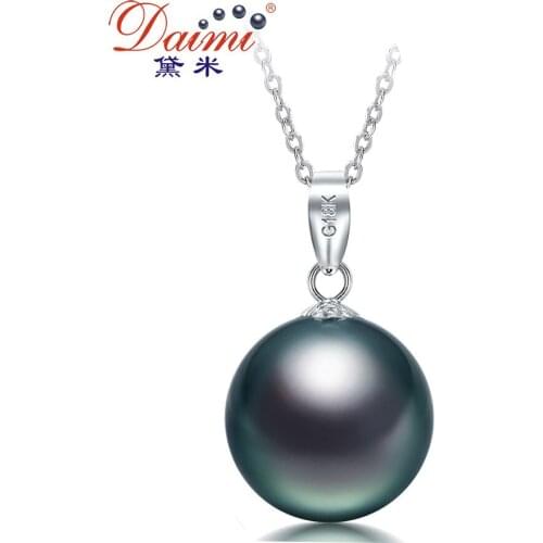 DAIMI Round Tahiti Black Pearl Pendant G18k Gold Seawater Pearl Necklace For Mother Gift