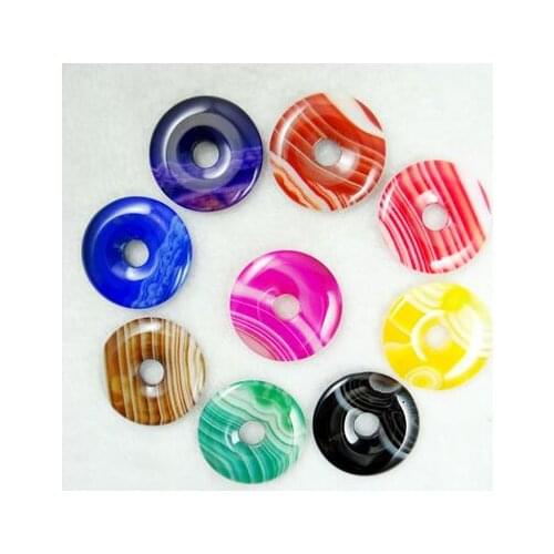 30mm natural stone Quartz crystal Turquoise Opal stripe donut pendant for diy jewelry making necklace Accessories12pcs A26