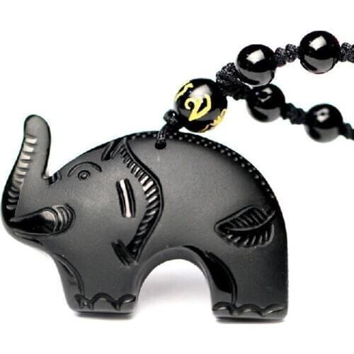 DROP SHIPPING CHINESE CARVING BLACK OBSIDIAN ELEPHANT NECKLACE MAITREYA LUCKY AMULET JIXIANGRUYI PENDANT FINE CRYSTAL JEWELRY