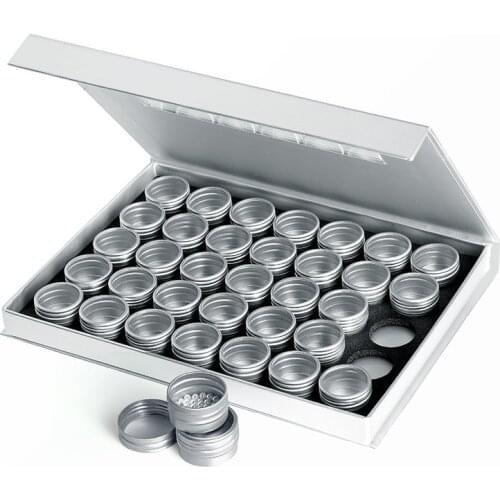 35 Pcs Empty Aluminum Bottles Nail Rhinestones Gems Packaging Silver Box For Nail Art 3D Decoration Container 5ml Manicure Jars