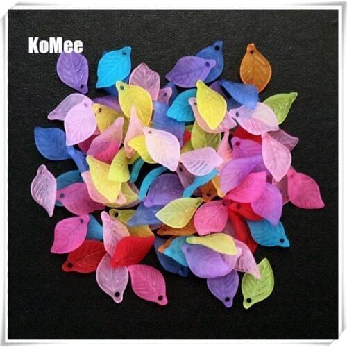 Mixed color 500pcs/lot Acrylic Beads Supplier, Frosted Leaf Beads,18mm long,11mm wide, 3mm thick, With One Hole Free Shipping