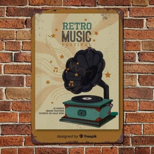 None Brand Retro Music Poster Retro Street Sign,Phonograph Vintage Metal Sign,Rustic Bar Men Cave Garden Wall Art,Farmhous