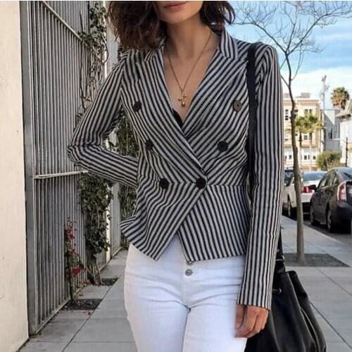 Sexy Stripe Women Blazer In Stock Office Lady Double Breasted Jacket Cheap Fashion Streetwear Casual Slim Fit Coat