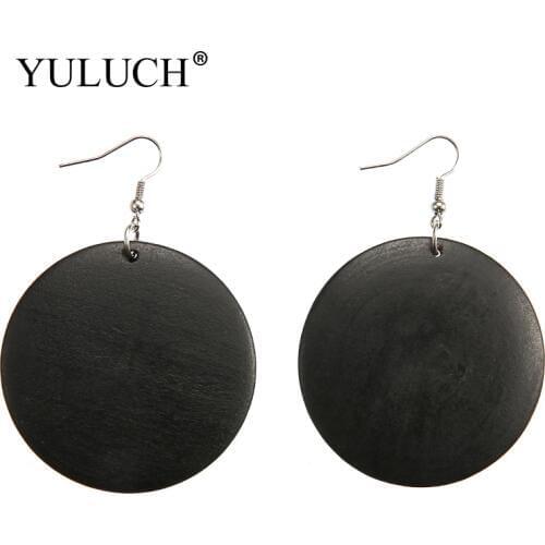 Vintage Simple Solid Round Natural Wood Earrings Dangle Earrings Big Circle Earrings Jewelry Euramerican style For Women