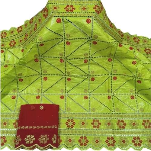 SJ Lace African Bazin Riche Lace Fabric Brode Fashion Embroidery Nigerian Lace Fabrics 5 + 2 Yards For Wedding Sewing y3-73