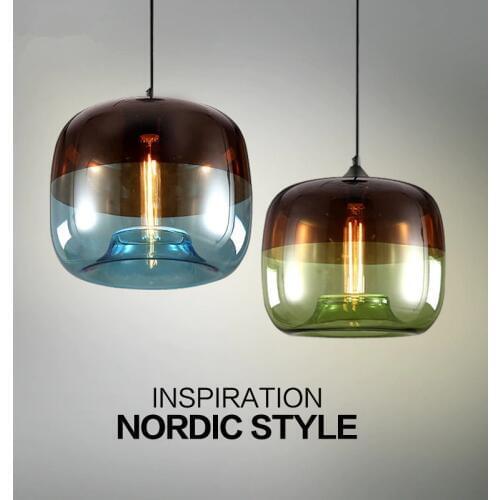 LukLoy LED Modern Pendant Light Glass Hanging Lamp Nordic Lobby Bar Living Room Kitchen Dining Room Clothing Blue Green Glass
