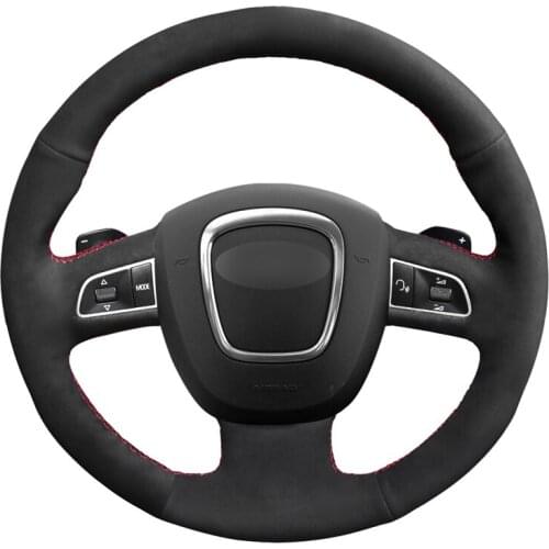 Hand-stitched DIY Black Suede Car Steering Wheel Cover for Audi A3 (8P) 2008-2013 A4 (B8) 2008-2010 A5 2008-2010 A6 (C6) 2007