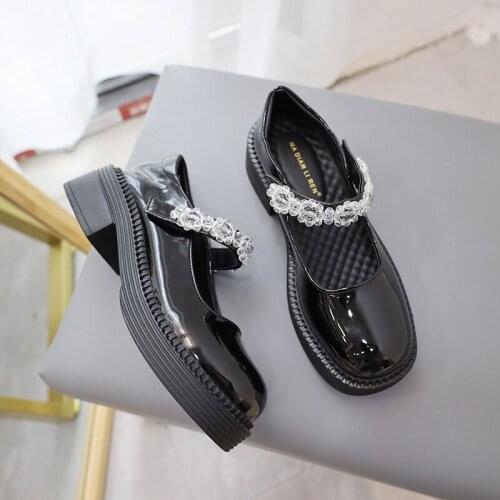 Mary Jane shoes 2021 new Japanese college style increased black uniform shoes womens French Rhinestone leffer shoes