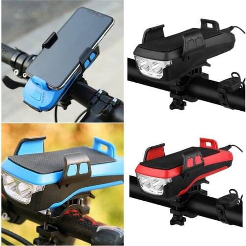 4 In 1 Bicycle Light Flashlight Bike Horn Handlebar Phone Holder Cycling Including Mobile Power 2400/4000 Mah For Smart Phone