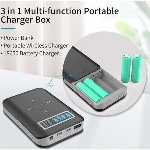 3 in 1 10w Wireless Power Bank Quick Charge 18650 Case For Xiaomi Sansung External Battery Powerbank Box For iPhone 12 11 pro xs