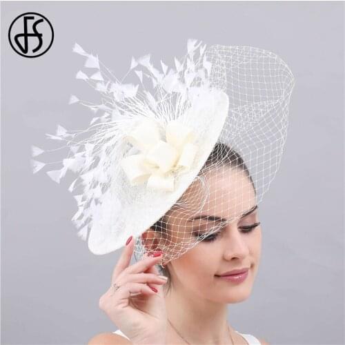 FS Sinamay Fascinator Wide Big Brim Hat Headwear Feather Bridal Veils Party Fedora Hair Headwear Wedding Millinery Cocktail Hat