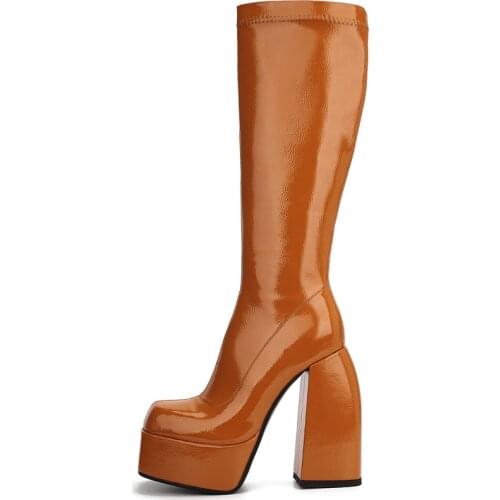 Top Quality Womens Boots Knee High Platform Boots High Heels Thick Platform Women Shoes Party Weddings Concise Brown 2021 New
