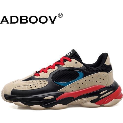 ADBOOV Mixed Colors Men Shoes Leather Breathable Runners Man Sneakers 2019 Fashion EVA Insoles Sports Shoes For Male Plus Size
