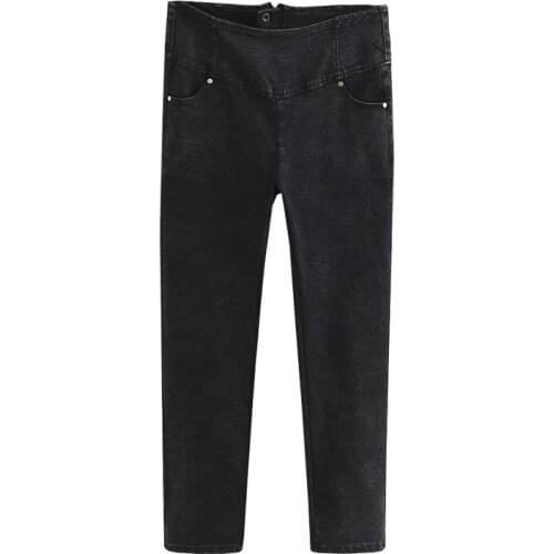 Women Leggings 2021 Spring Plus Size Pencil Pants Clothes High Waist Zipper Imitation Denim Fabric Stretch Plus Size Bottoms