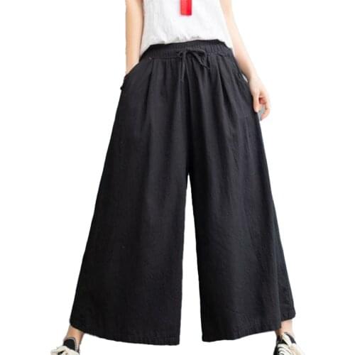 Womens Linen Cotton Casual Large Size Pants Plus Size Pant With Band Waist Summer Trousers TT@88