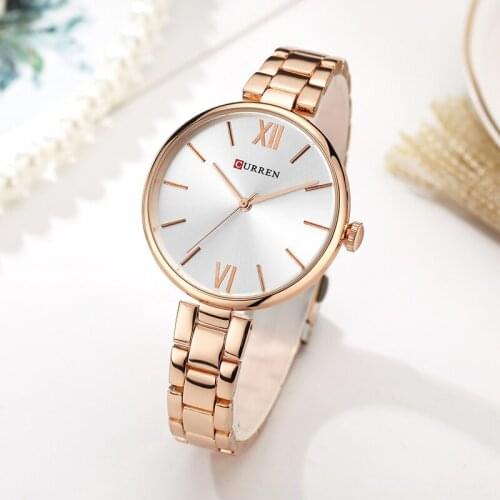 CURREN 9017 Ladies Gold Watch Women Famous Brand Steel Mesh Simple Geneva Watch Women Waterproof Quartz Watch