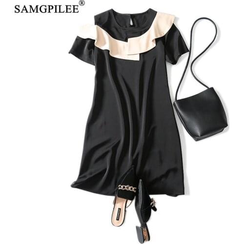 Summer Clothes For Women 2021 Korean Casual A-line Patchwork Short Sleeve Ruffles Elegant Dress Empire O-neck Dresses Woman 3XL