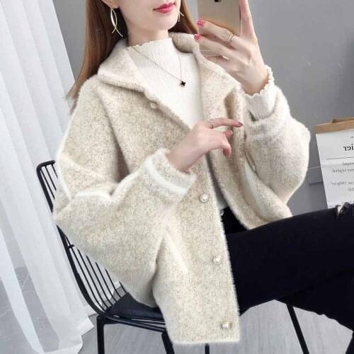 2021 Winter Fashion Plus Size Imitation Mink Velvet Short Coat Women Thick Warm Outerwear Ladies Loose Knitted Cardigan G758