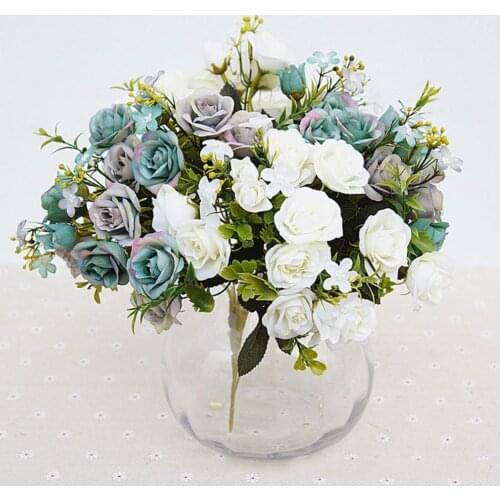 1 Bouquet 15 Heads European Style Artificial Royal Rose Home Decor Flowers Christmas/Halloween Decoration Natural Dried Flowers