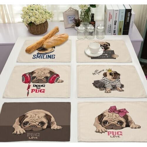 1Pcs Kawaii Dog Cotton Linen Pad Dining Table Mats Coaster Bowl Cup Mat Pattern Kitchen Placemat 42*32cm Home Decor ML0010