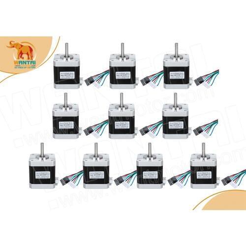 DE&EU FREE! Wantai 10PCS Nema 17 Stepper Motor 42BYGHW811-X1 4800g.cm 48mm 2.5A with sinfgle shaft, connector 1000MM leads