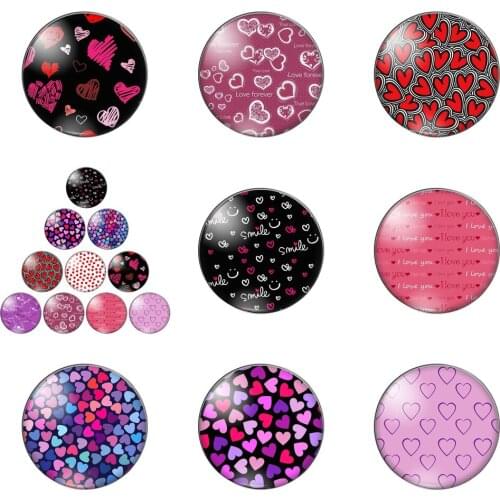 Lovely Heart Happy Valentines Day 10pcs Mixed 12mm/20mm/25mm/30mm Photo Glass Cabochon Demo Flat Back Making Findings