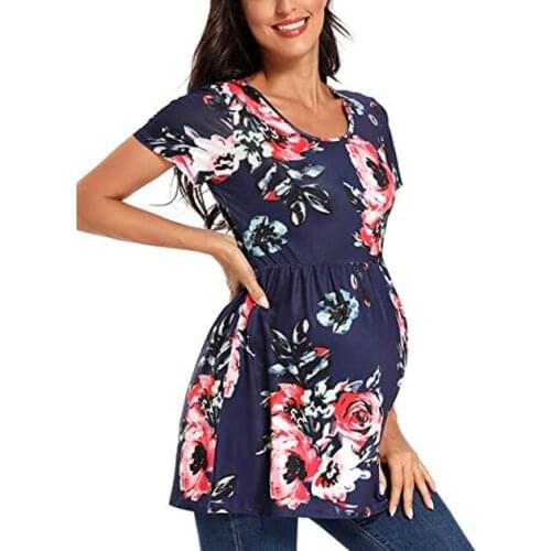 2021 Pregnant Summer Tees Maternity Tops Women Maternity Comfy Short Sleeve Fashion Print Tops Pregnancy T-shirt Clothes