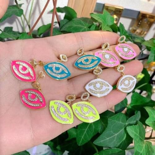 5Pairs, New Design CZ Micro Pave Eye Earrings Colorful Enamel Drop Earrings - Trendy jewelry Dangle Earrings Gifts