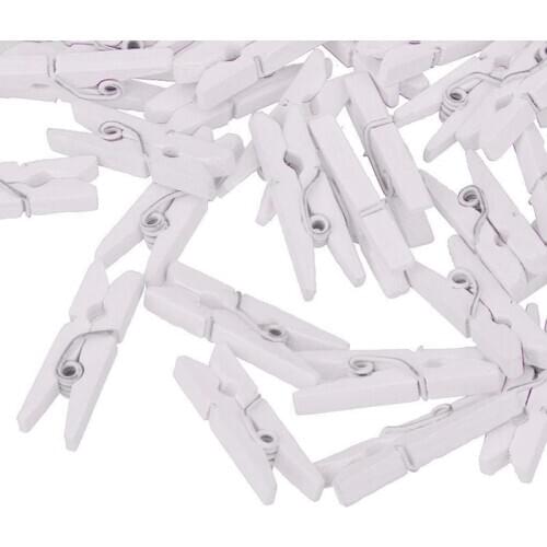 50pcs/bag White Wood Small Size 25mm Mini Natural Wooden Clips For Photo Craft Clips White Decoration Clothespin Pegs Clips