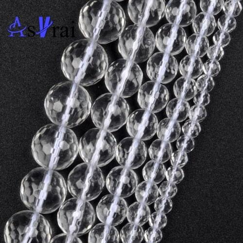 6 8 10 12mm Natural Stone Faceted White Crystal Beads For Jewelry Making Round Loose Spacer Beads DIY Bracelet Necklace Charms