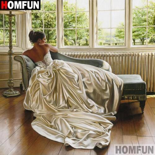 HOMFUN Diy 5d Diamond Painting "Woman scenery" Cross Stitch Square Round Diamond Embroidery Handwork Rhinestone Art A27674