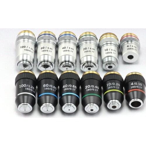 Biological Microscopes Lens 4X 10X 20X 40X 60X 100X(oil) 195 Achromatic Objective Lens