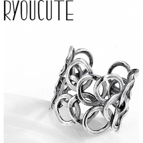 Bohemian Ethnic Silver Color Big Circle Rings for Women Bridal Wedding Vintage Open Finger Rings Christmas Gifts