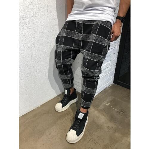 Cargo Pants Men Streetwear Hip Hop Joggers Plaid High Waist Fitness Sweatpants Gym Clothing Plus Size