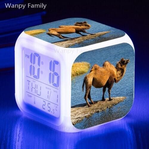 Desert Camel alarm clocks 7 color change LED digital clock big screen multifunctional luminous clock birthday gift for children
