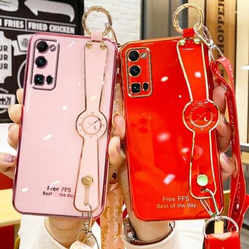 6D Electroplated Case For Honor 30 Pro TPU Mobile Phone Wristband Lanyard Cases For Honor 30 Pro Thin Coque