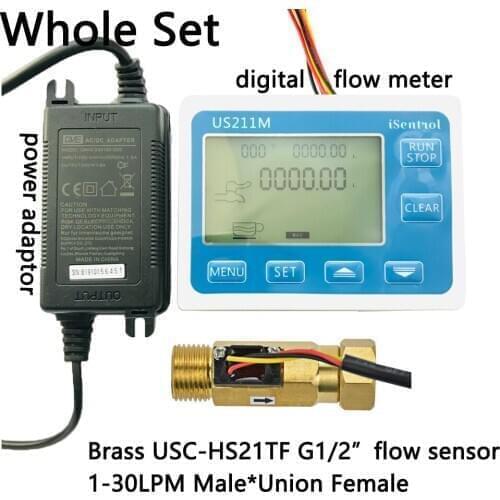 US211M USC-HS21TF Water Flow Meter Digital Hall Water Flow Sensor Reader with Brass Union 1-30L/min hall water flowmeter turbine